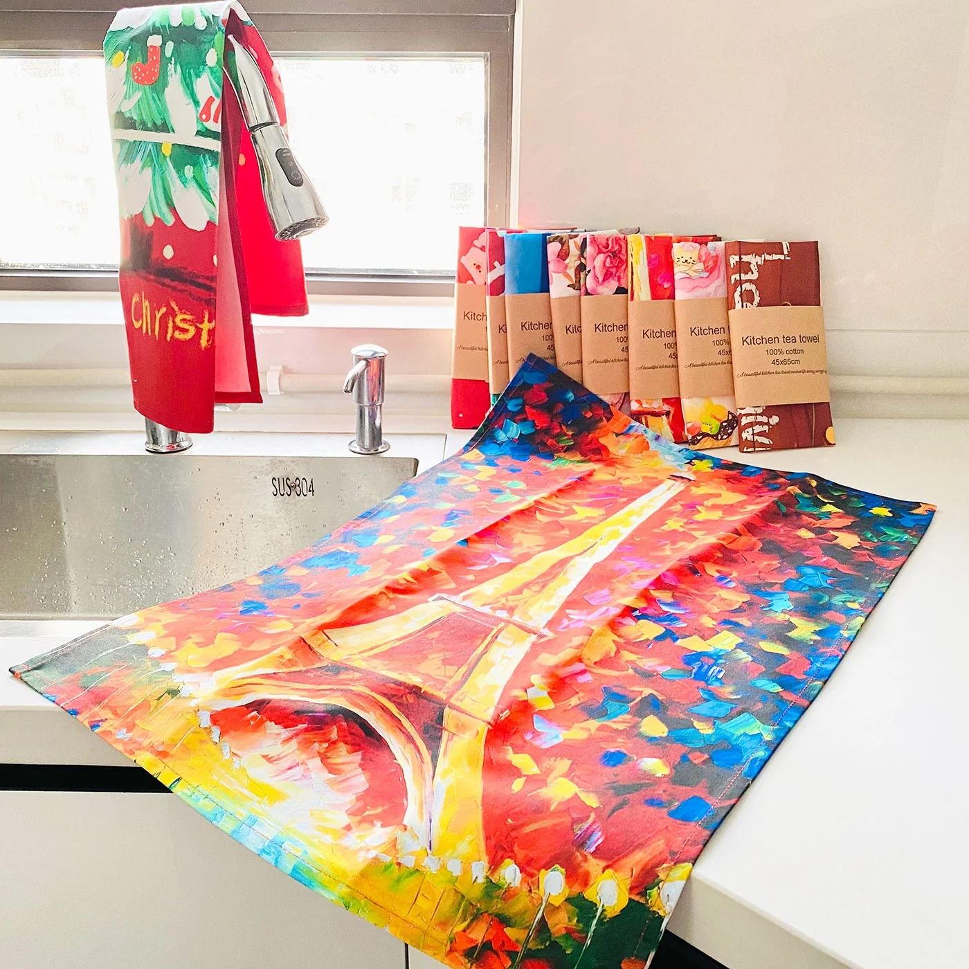 Wholesale Custom Design 100% cotton thick material Kitchen Tea towels digital Printing Cleaning quick dry custom dish towel