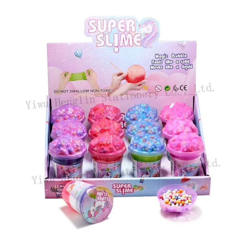 2021 New arrival stress relief colorful slime kit kids ECO-friendly blow bubble ice ream shape crystal slime kit funny slime toy