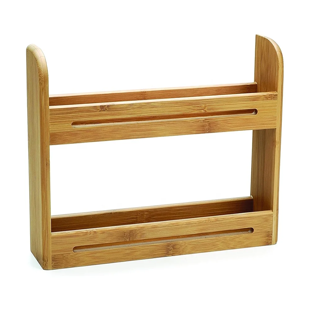 Wooden Kitchen Storage Shelf 2 Tier Bamboo Spice Rack Organizer Stand Tabletop Shelves for Kitchen