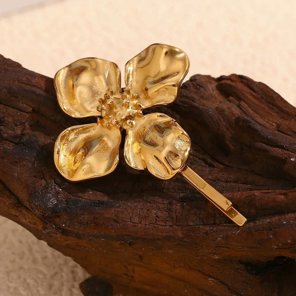 Hot Selling 18k Gold Plated Jewelry Hair Accessories in Bulk Mixed Wholesale Stainless Steel Jewelry Flower Hair Clip for Women