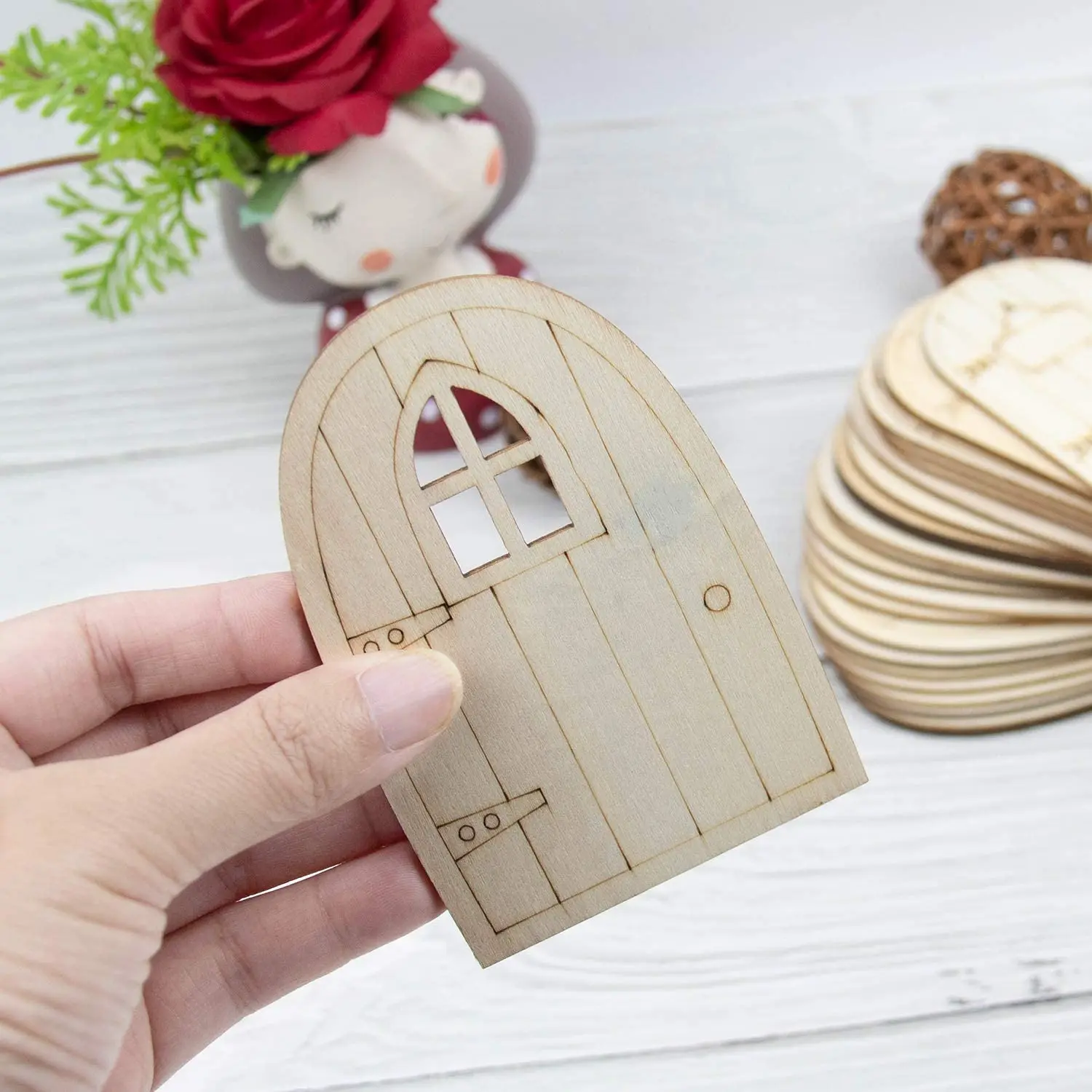 Unpainted fairy Mini Wooden Miniature Garden Door DIY Craft Wood fairy door