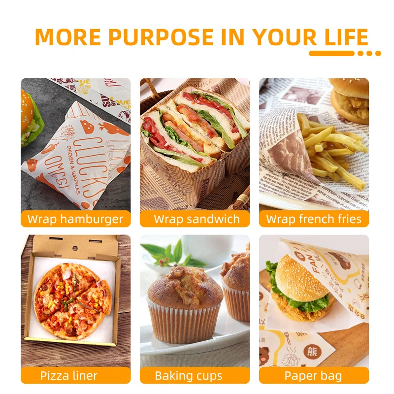 Custom food wrapping plain butterfly wax paper coated oil proof food grade cow print greaseproof paper