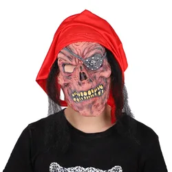 Spot new lifelike old man disguise masks horror scary red-faced one-eyed halloween pirates caribbean latex head mask with scarf