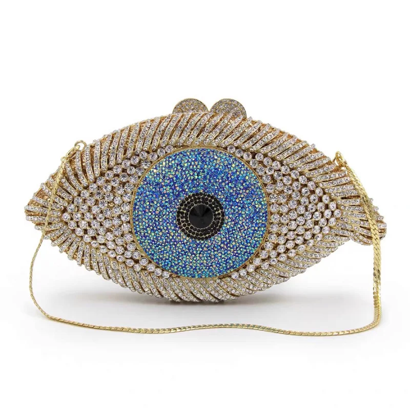 Luxury design eye shape diamond chain wedding handbag clutch purse women crystal evening bag