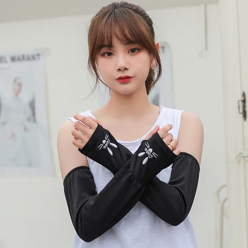 Outdoor Activities Cool ice silk UV Sun Protection rabbit Embroidery Hand Cover Support Women Arm Sleeves Running