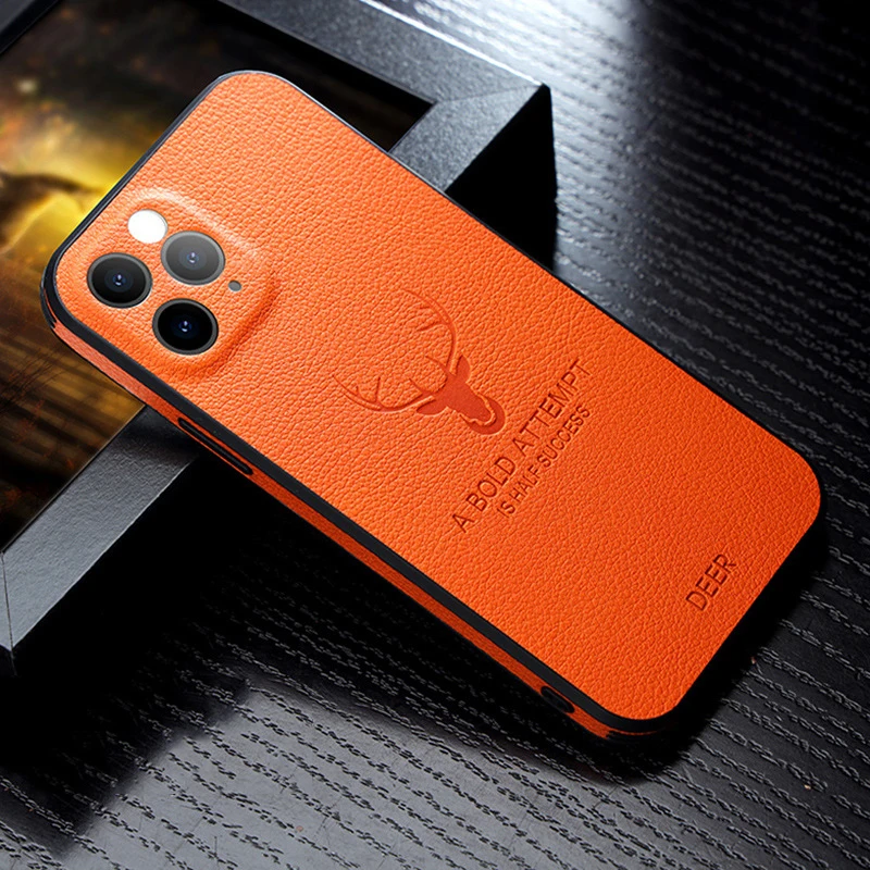 Shockproof case with Camera Lens Protection Deer Pattern Leather Back Cover Mobile Phone Case For iPhone 13 12 11 Pro Max