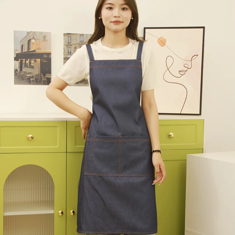 Wholesale Manufacturer Denim Cotton Cheap Price Waterproof Apron Cooking Kitchen Bar Aprons Chef Uniform Bib
