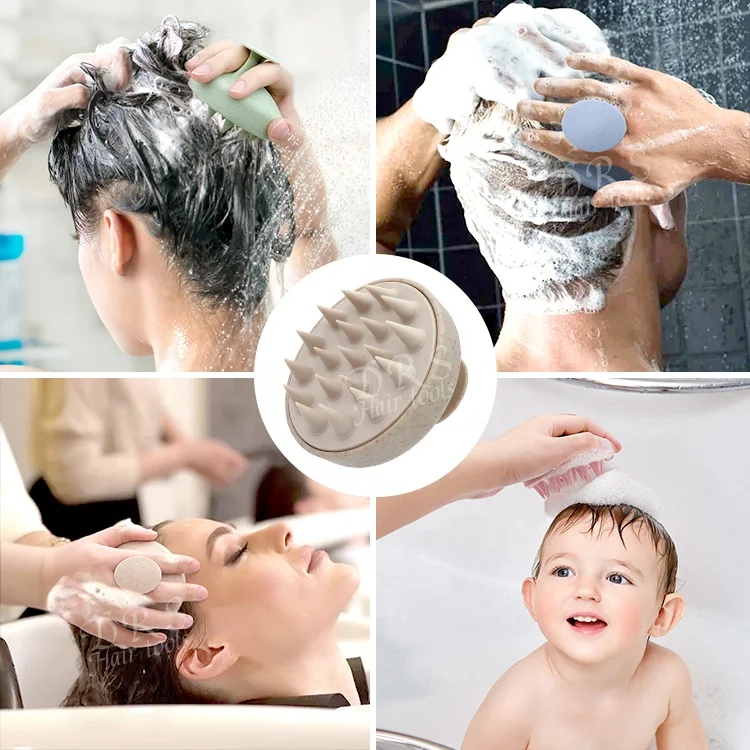 DRS Wheat Straw Silicone Head Scalp Massager Cleansing Scrubber Dandruff Shampoo Brush