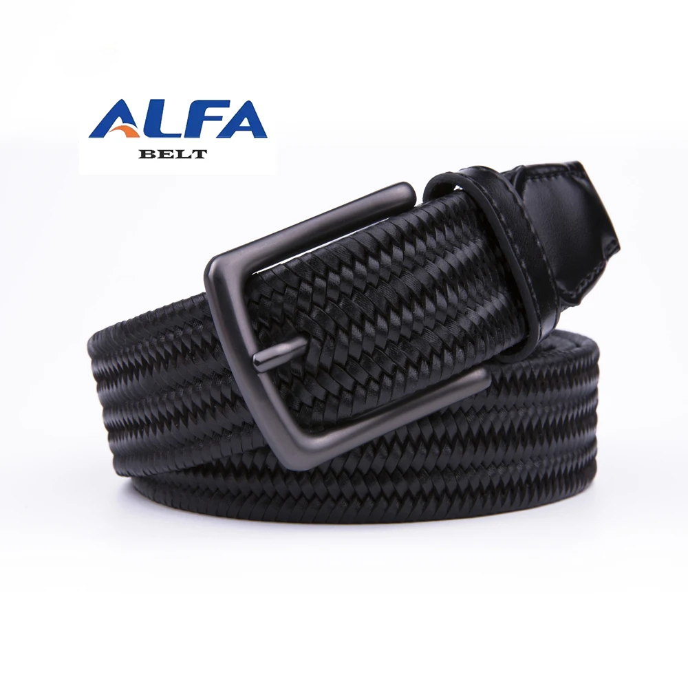 Мужской плетеный ремень Alfa, эластичный кожаный ремень для джинсов с одной пряжкой
