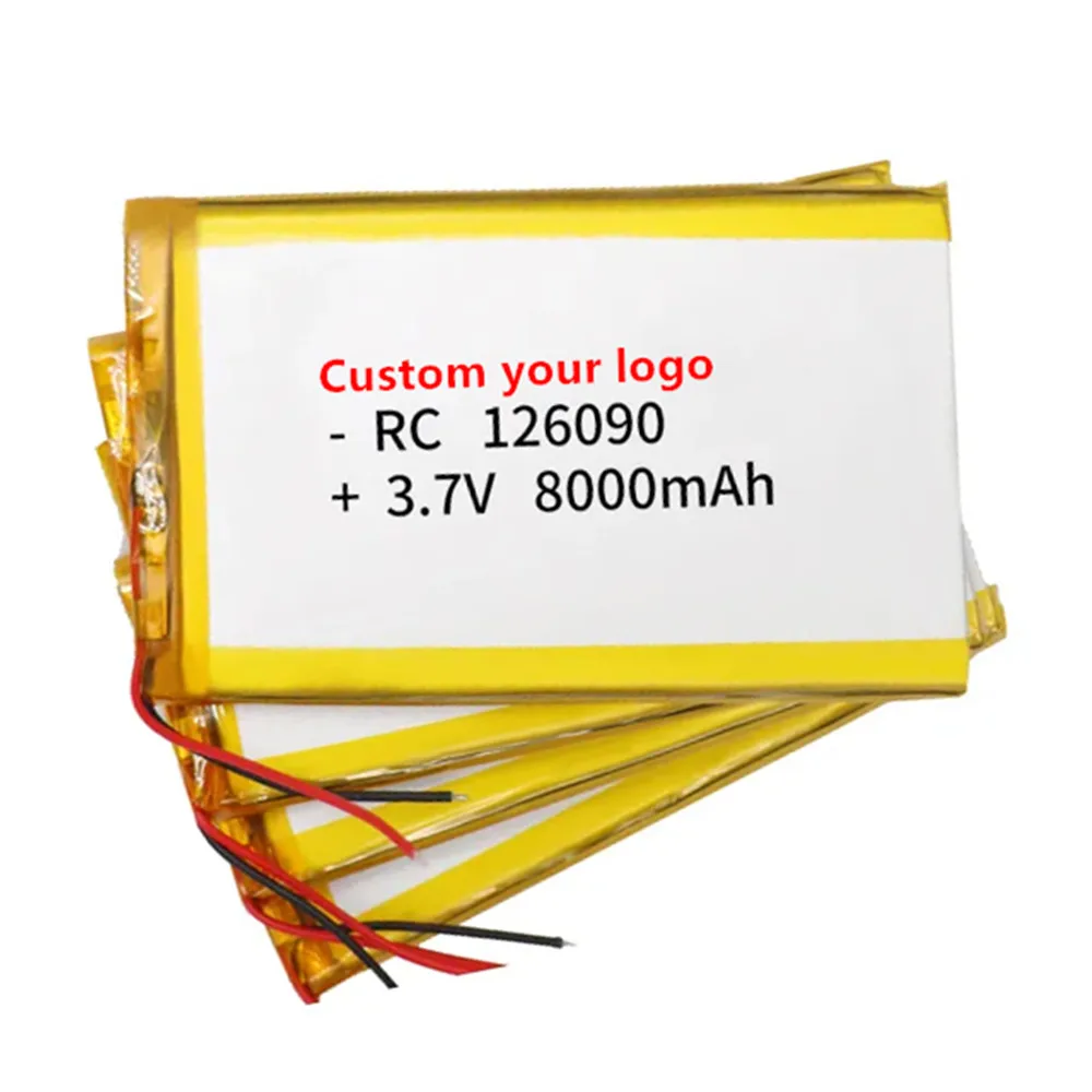 Custom ultra thin mechanical computer rechargeable lithium ion pouch cell 126090 LP126090 3.7v 8000mah lipo polymer battery