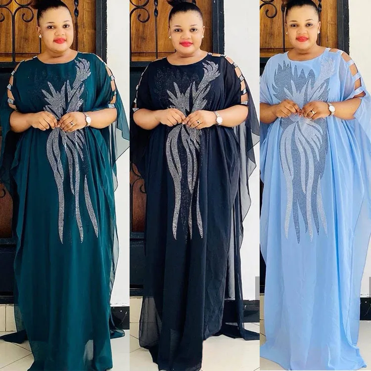 Wholesale cheap African Ironed drill chiffon sundress Women gown dress set and muslim style long dress