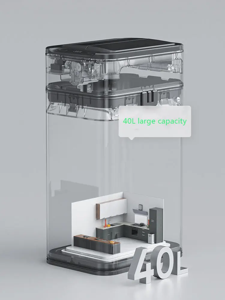 15L-60L Double-Door Stainless Steel Intelligent Drawstring Lifting Ring Trash Can Kitchen Bedroom Office Use Sensor Families