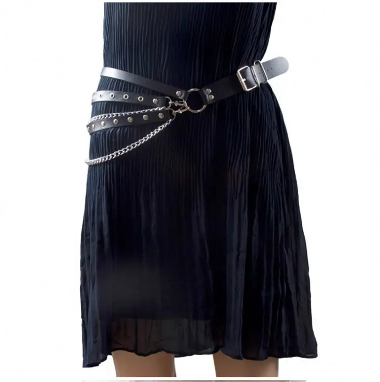 Sexy Leather Punk Harajuku Big O-ring Belt Punk Exaggerated Big Metal Ring Metal Hoop Women Performance Belt For Jeans Chain