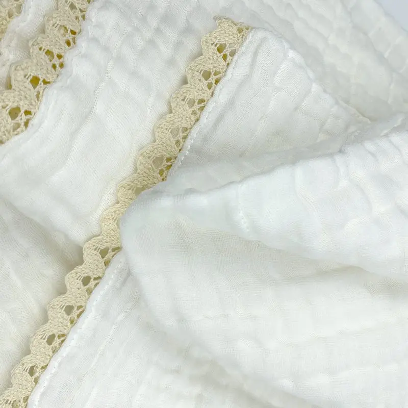 6 Layers Organic Cotton Muslin Baby Blanket Swaddle With Lace