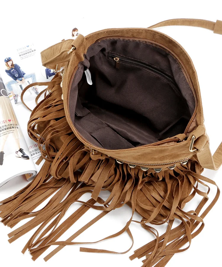 Fashion Western Fringe Bag Cowgirl Purse Faux Suede Crossbody Bag with Tassel Country Outfit for Women