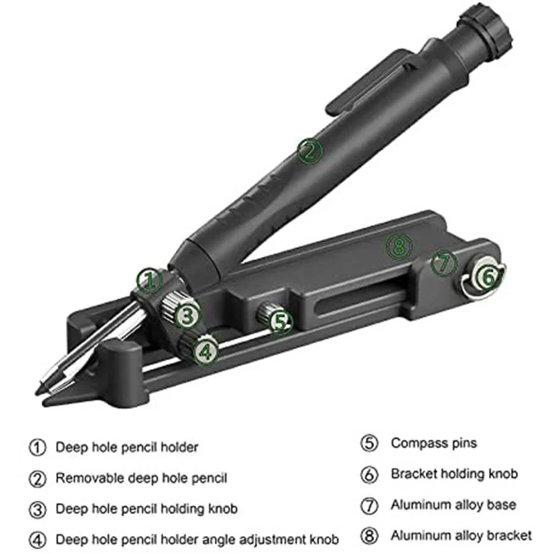 Multifunctional Adjustable Woodworking Deep Hole Pencil Construction Marking Measuring Scribing Tool Profile Scribing Ruler