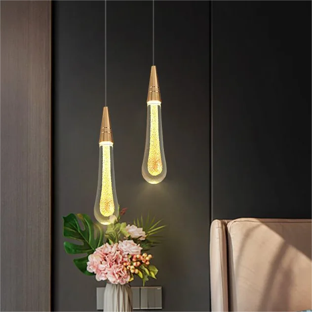 Elegant personality bedroom bedside crystal pendant lamp creative water drop living room background wall pendant light