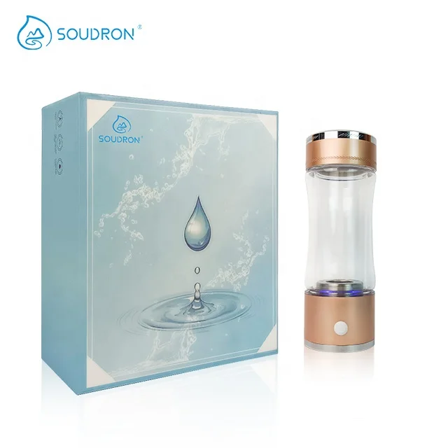 SOUDRON 420 мл USB перезаряжаемая стеклянная бутылка для воды с щелочным водородом новейшей технологией SPE PEM ионизатор 