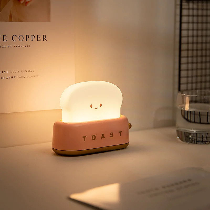 ICARER FAMILY Modern Mini LED Toaster Night Light Rechargeable Silicone Lamp for Bedroom