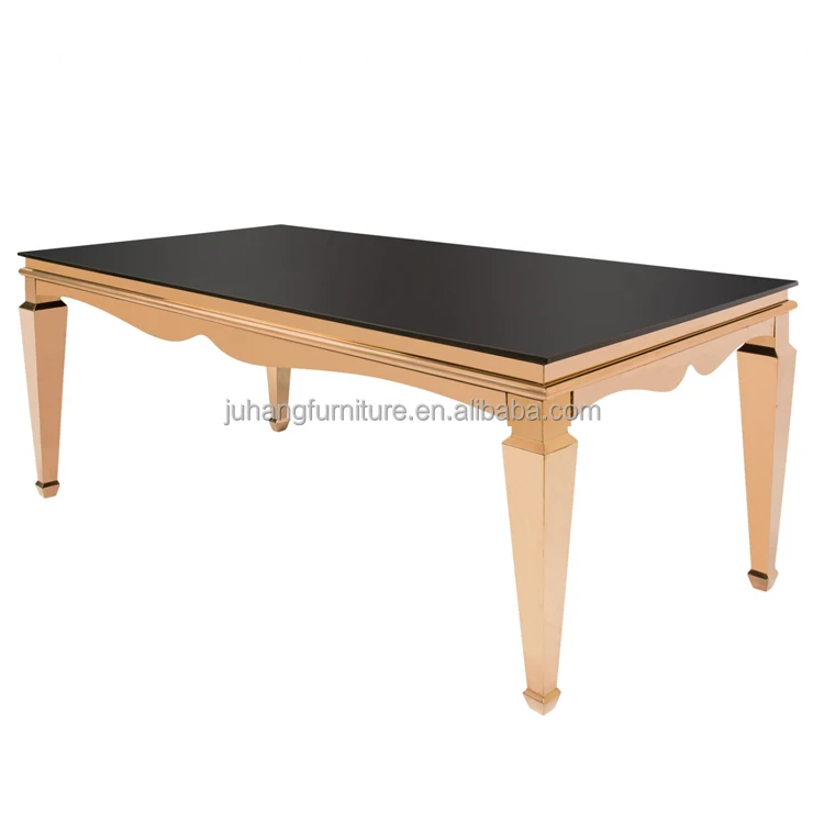 Dining hall used glass top metal stainless steel event gold wedding table