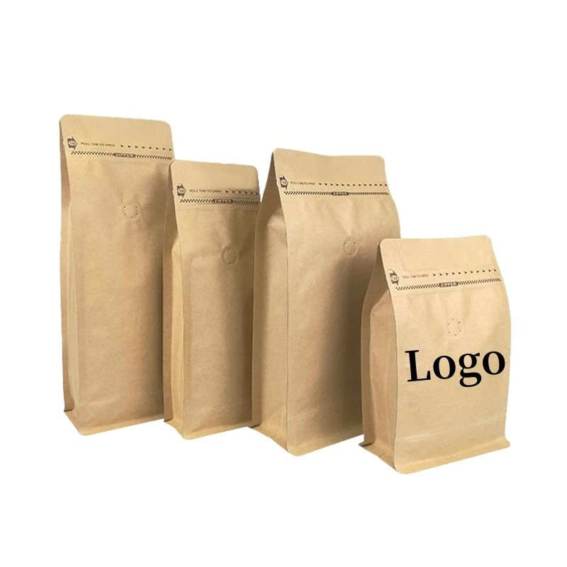 Custom 100g 150g 250g 500g 1kg PLA Biodegradable kraft Side Gusset Flat Bottom Packaging Compostable Coffee bean Bag With Valve