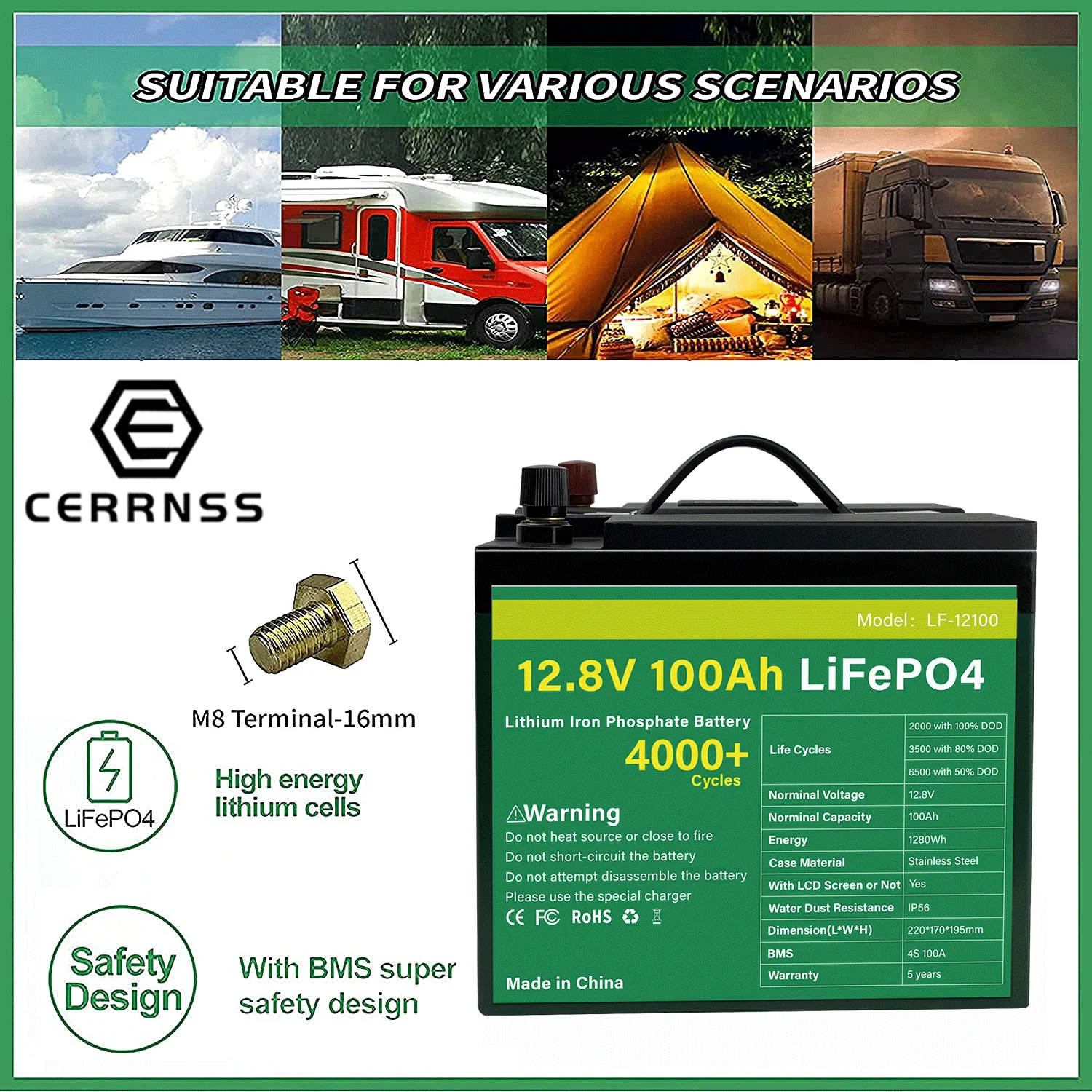 
Batterie Iron Phosphate Car Portable Power System Akku Bat Deep Cycle Solar Lithium Pack Lifepo4 12v 100ah Lithium Ion Battery 