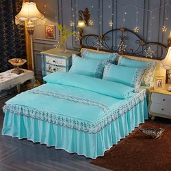 patent product pure fresh European Korean 100% polyester bedding set bed skirt set  grinding lace edge four pieces