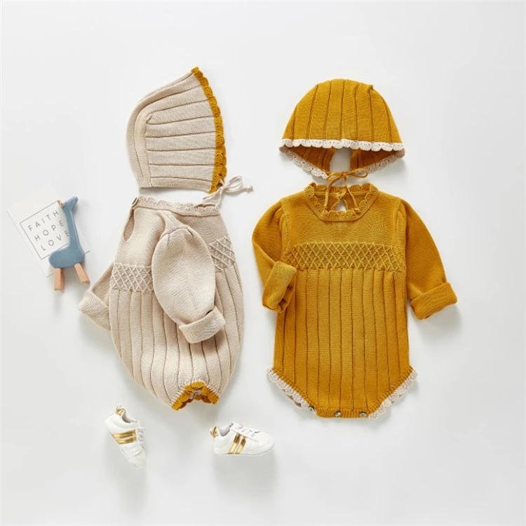 2021 Roupa Infantil Winter Baby Cotton Sweater 2 pcs Long Sleeve Romper Toddler Soft Baby Knitted Romper with Hat