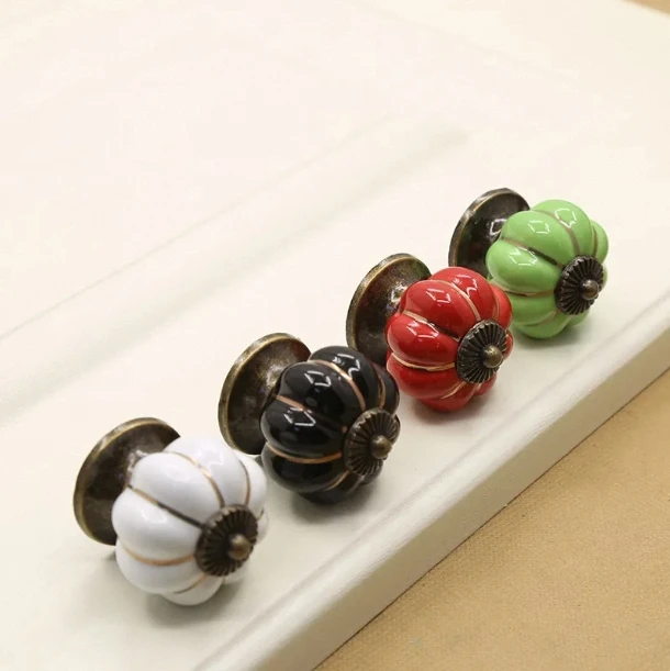 Vintage Decorative Ceramic Pumpkin Knobs Drawer Cabinet Ceramic Drawer Handles Knobs For Kids