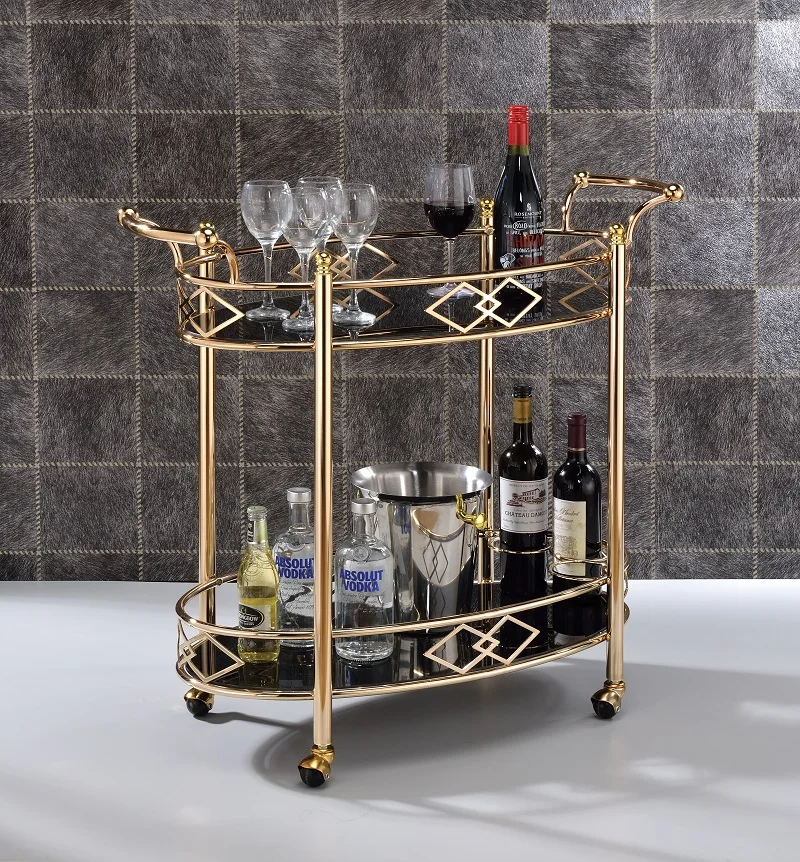 Modern advanced manufacturing ACME Ottesen service cart, gold and black glass can be used in the kitchen, living room