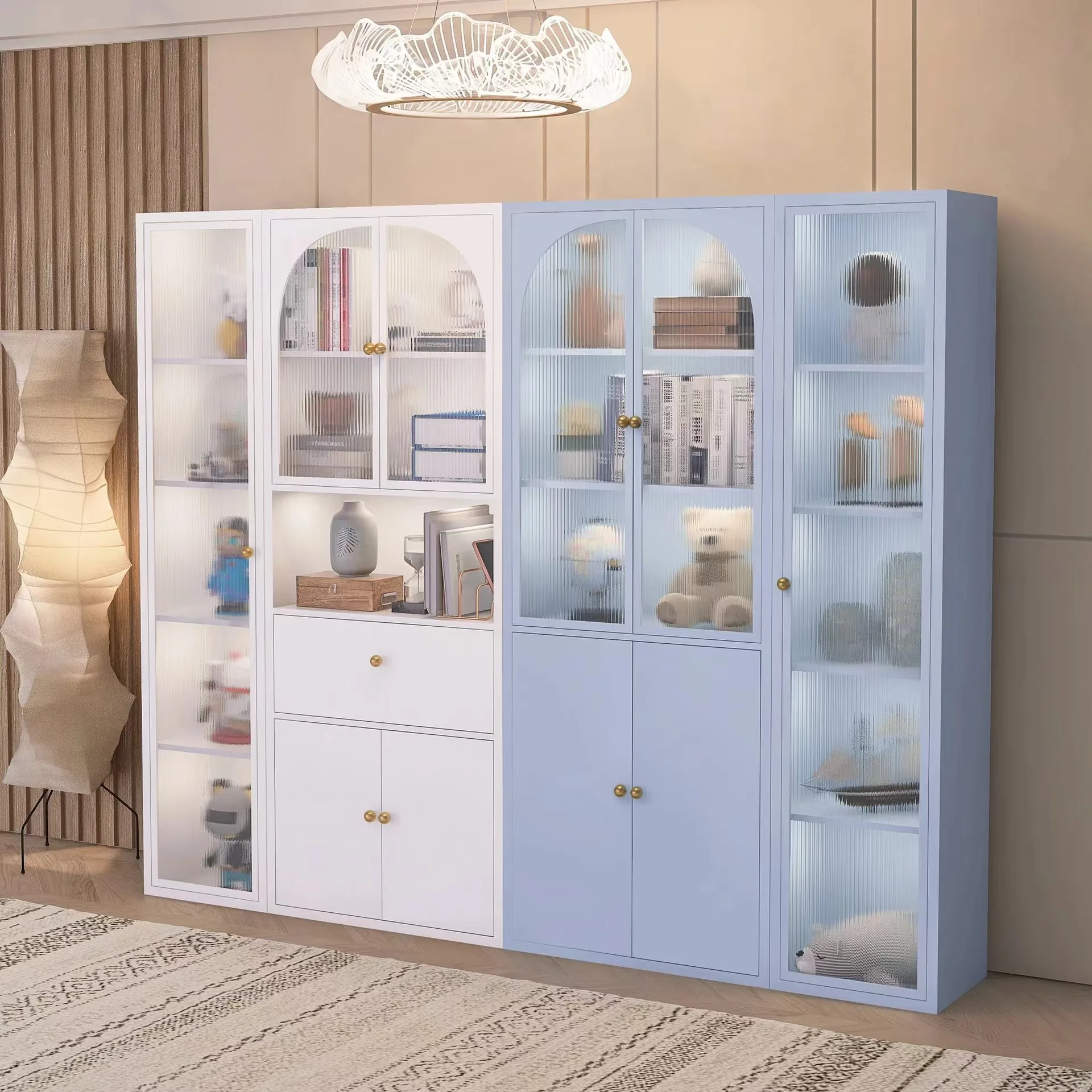 GDLT Steel Furniture Modern New Design Color Glass Door Bookcase Cabinet Cheap Price Factory Custom Bookcase