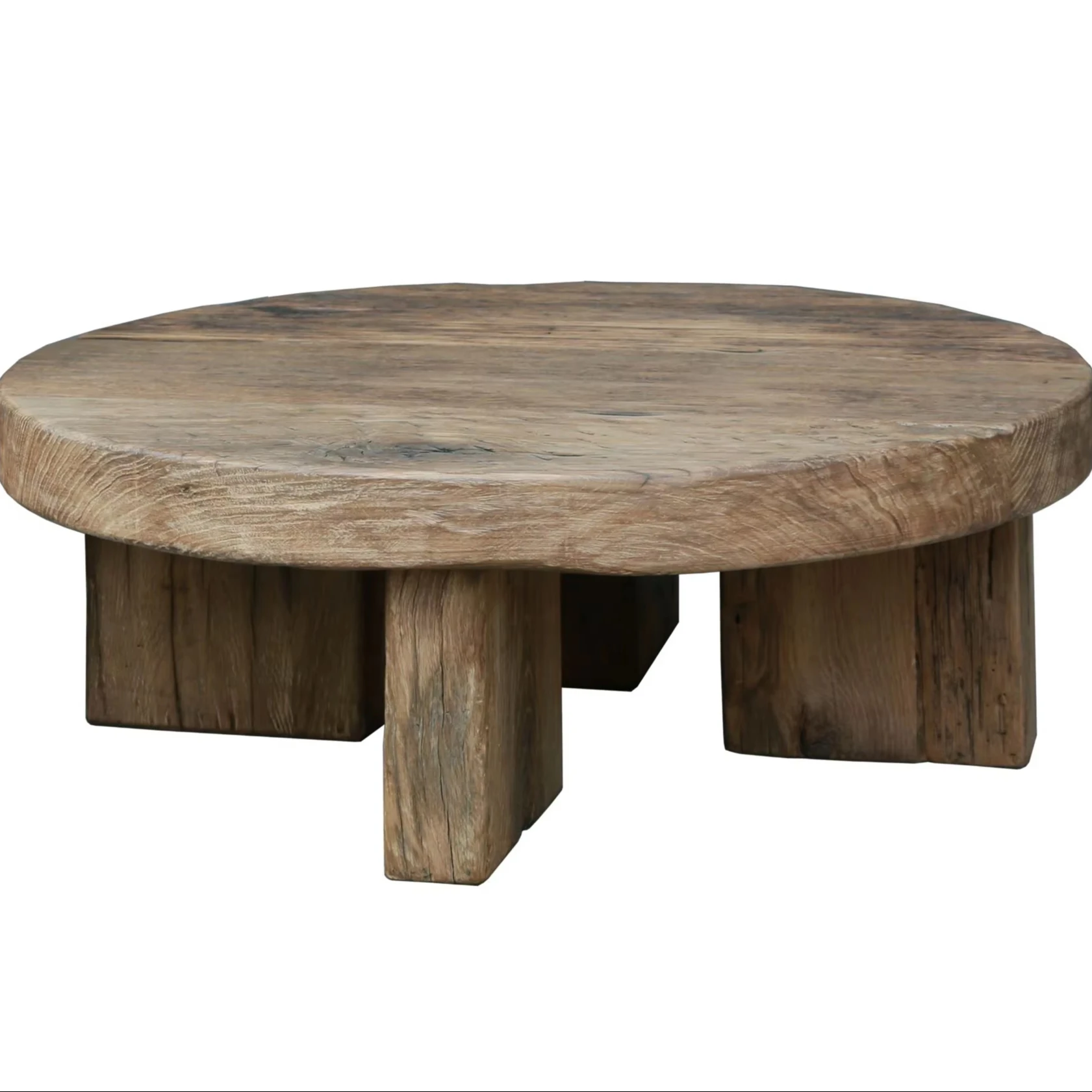 wabi-sabi Style recycled wood  solid oak round tea table coffee table for living room strong in rustic