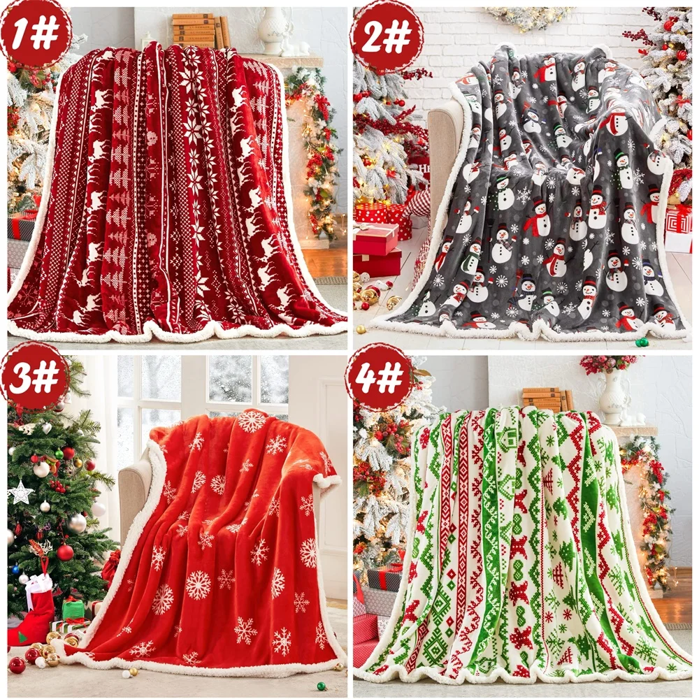 Wholesale Christmas Sherpa Throw Blanket Thick Fluffy Double Side Fleece Sherpa Blanket for Christmas Decoration