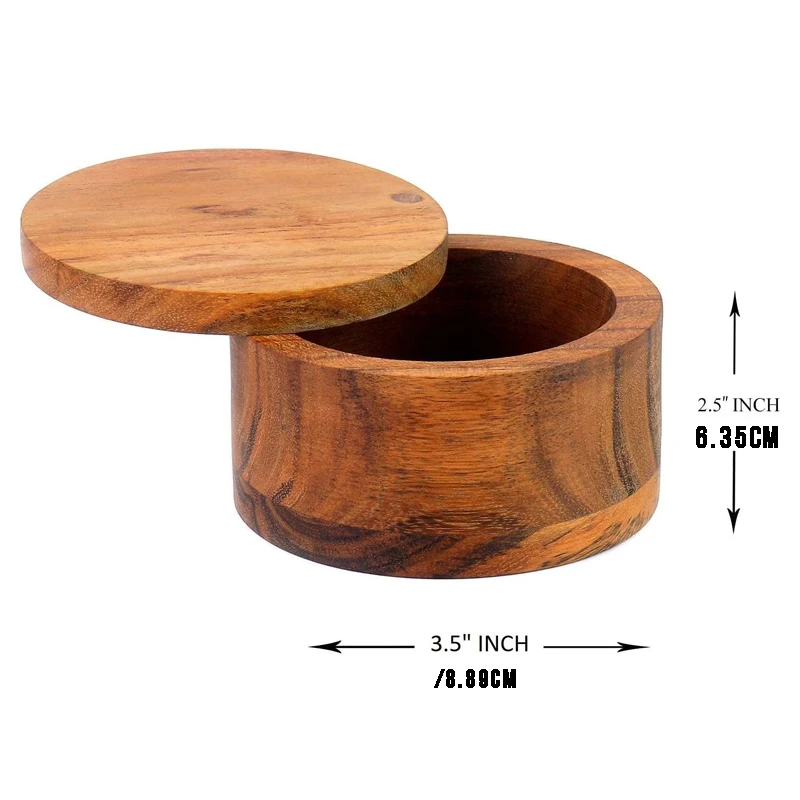 Totally luxury acacia wooden  Salt Cellar Bamboo Storage Box with Magnetic Swivel Lid  Wood Jar For Kitchen