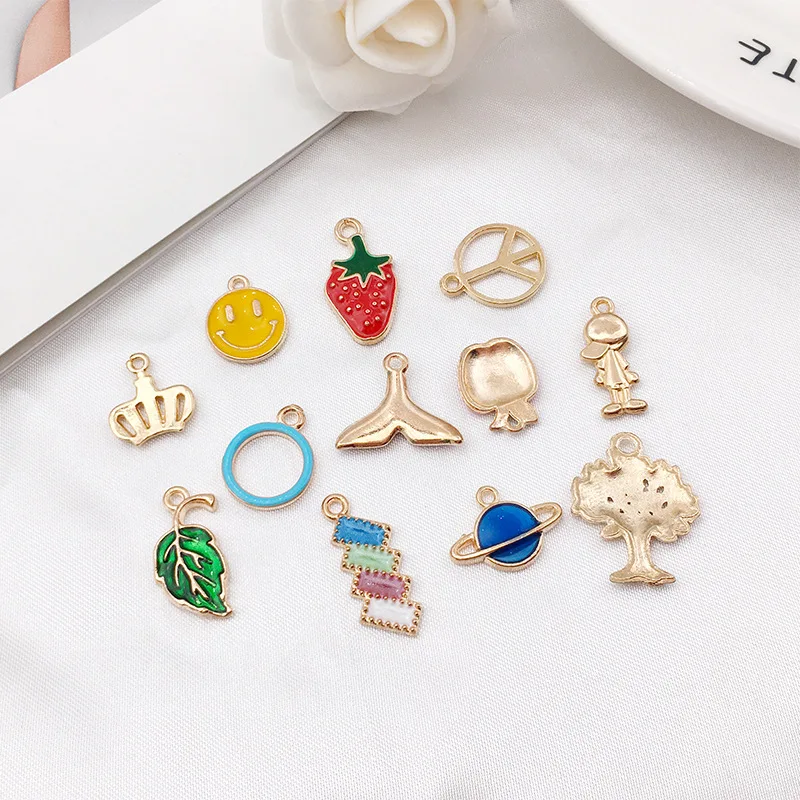 Assorted Gold Plated Enamel Animal Plant Fruit Heart Star Charms Pendants for DIY Necklace Bracelet Earrings Making