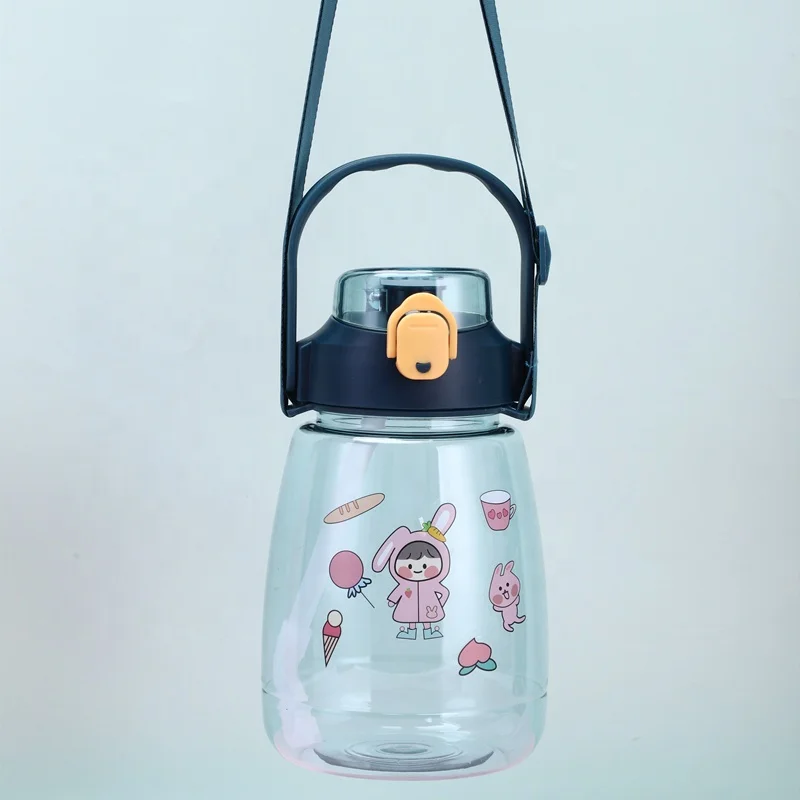 Cute large capacity plastic cup with straw potbelly summer Internet celebrity portable sports water bottle