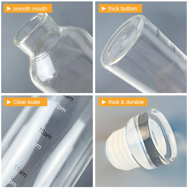 500ml 750ml 1000ml High Borosilicate Clear Glass Drinking Bottle Time Marker Glass Water Bottle With Airtight Glass Lid
