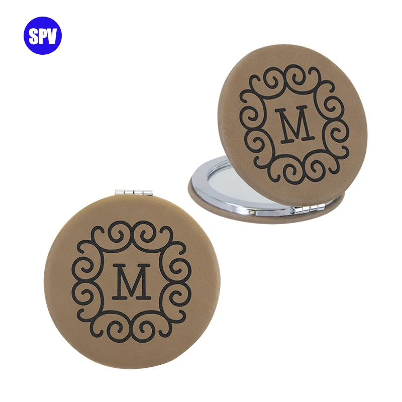 New Arrival Various shapes Metal Photo Laserable Leatherette Blank Makeup Mirror Disposable Cosmetic Mirror For Promotion