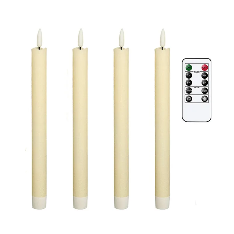 Battery Plastic 3D Flame Electric LED Warm Light Flickering Flameless Window Taper Candles with Remote Timer for Wedding Dinner