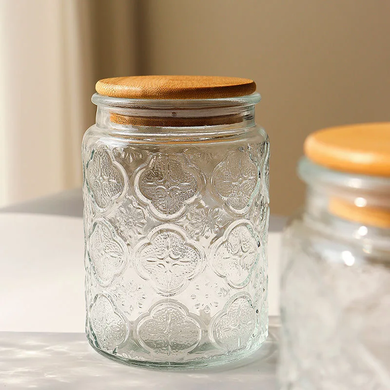 Хит продаж, цилиндрический прозрачный герметичный стеклянный контейнер для хранения пищи и бутылка, контейнер для печенья с бамбуковой крышкой