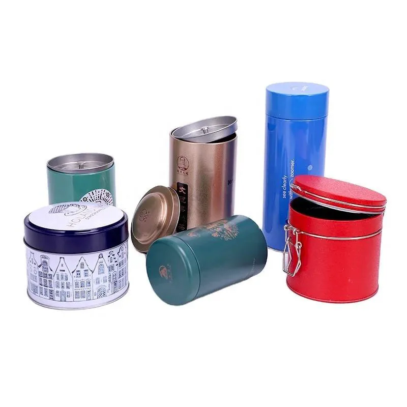Factory price small round metal tea tin container custom print empty coffee tea tin can