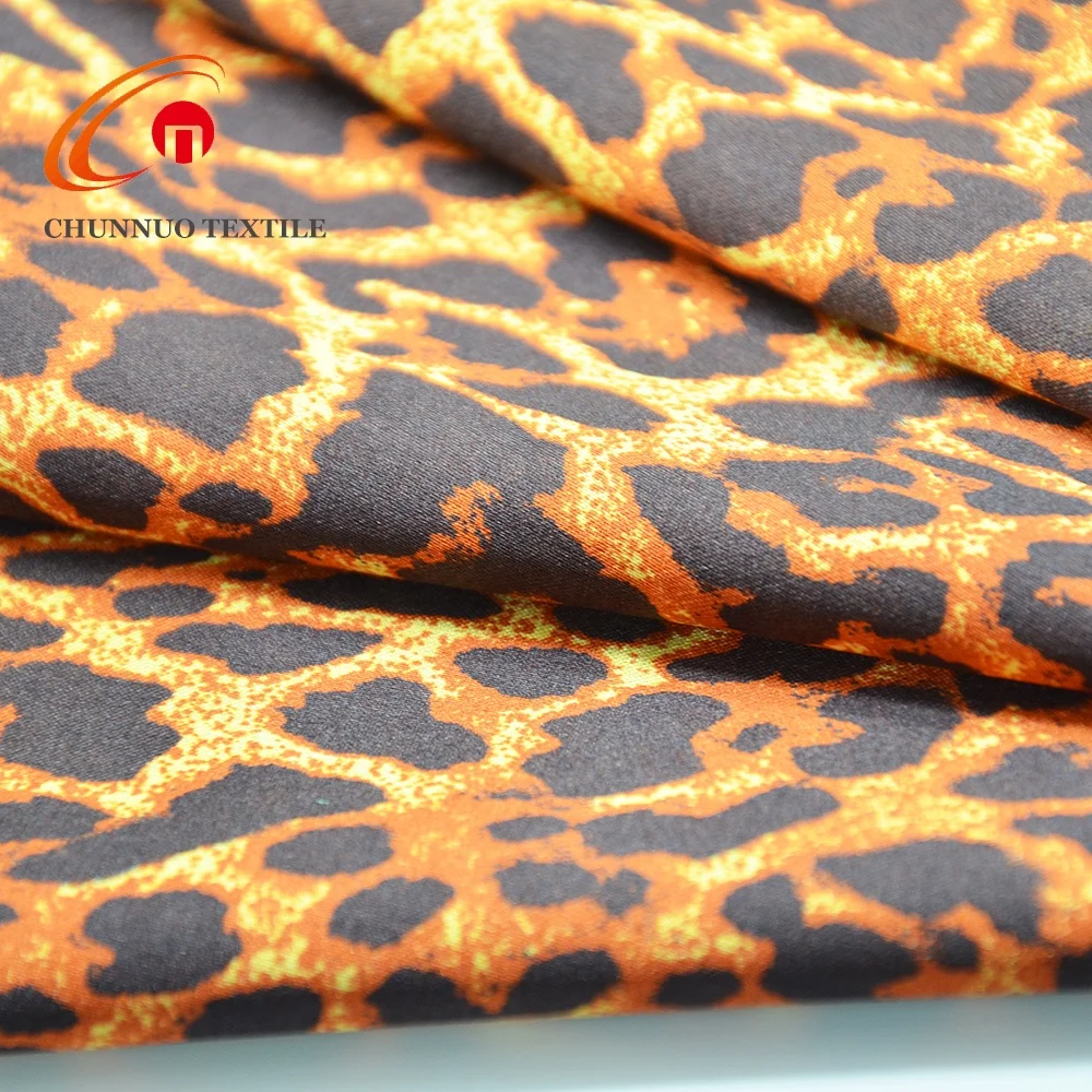 Chunnuo Textile Brown Leopard Printed 100% Polyester Satin Fabric