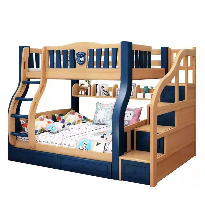 JNZ high quality modern wooden furniture children bed pink white  kids bunk beds with slide