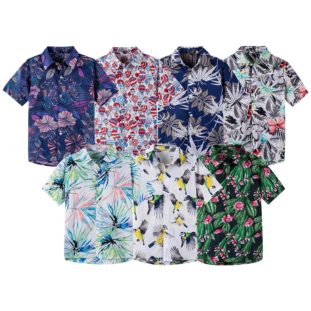 Casual Summer Custom Kids Boys Beach Hawaiian Printed Shirts Short Sleeve Flower Children Polyester Boys Hawaiian Shirts