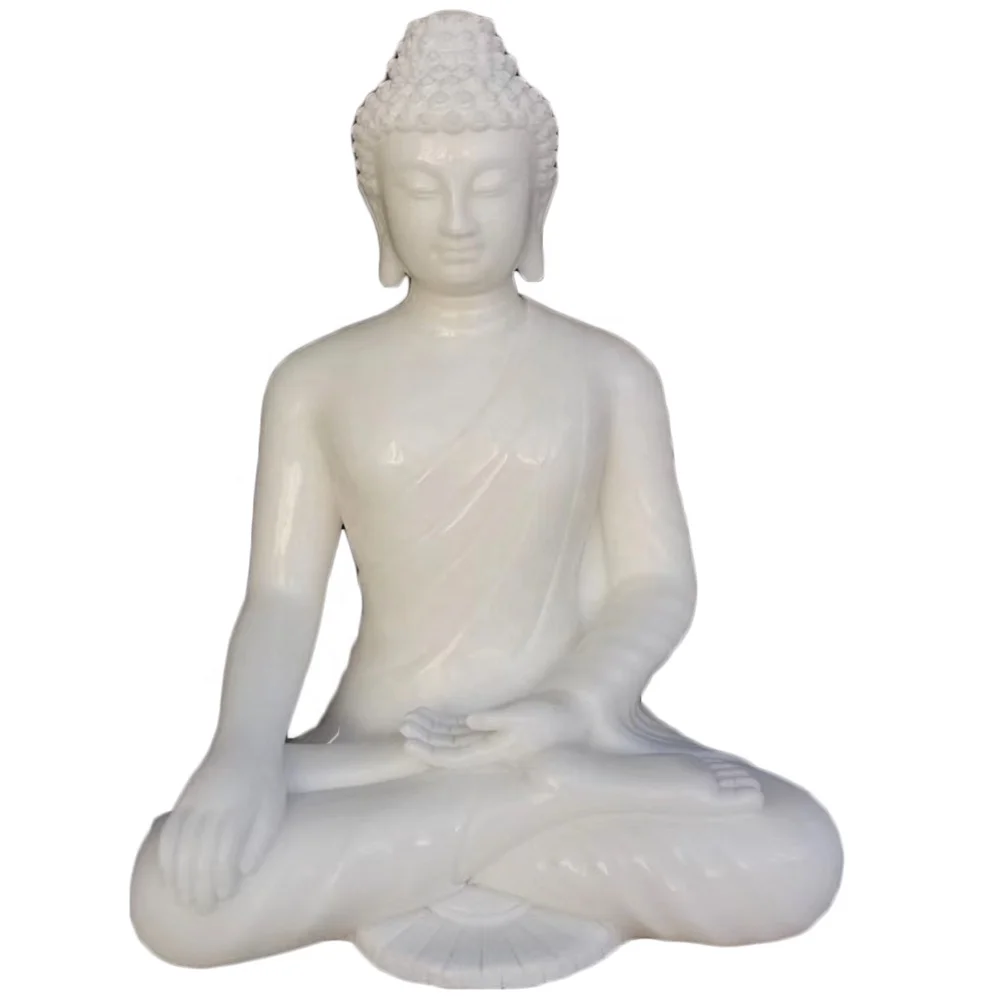 Small White Marble Hand Carved Sitting Meditating Buddha Statues Home Decor