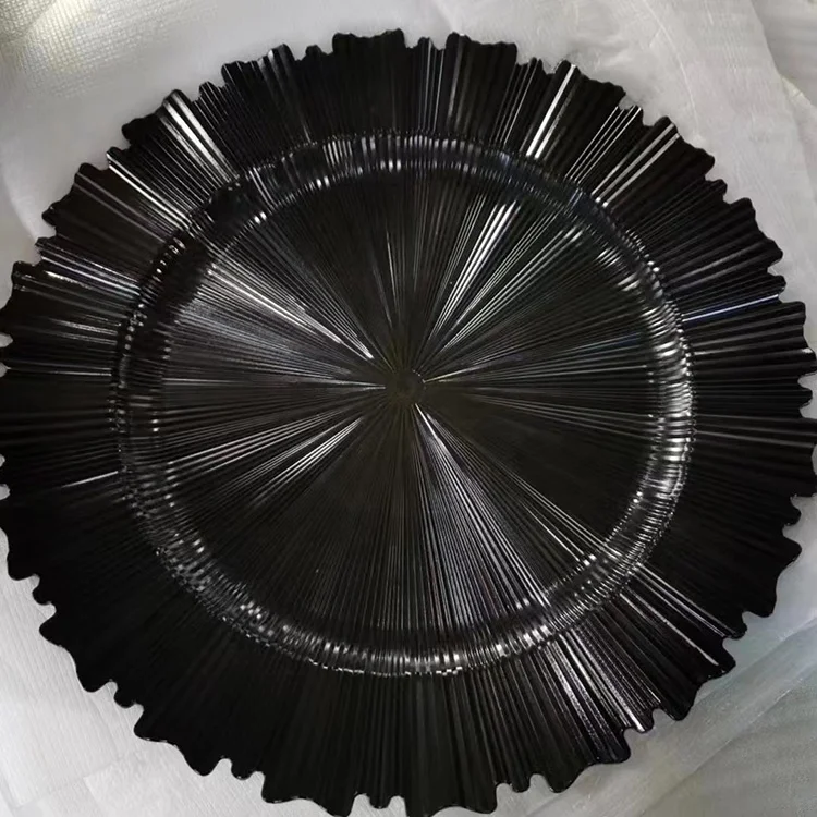 Metallic gold sunray acrylic plastic serving plates plating decoration plastic round chargers for table setting