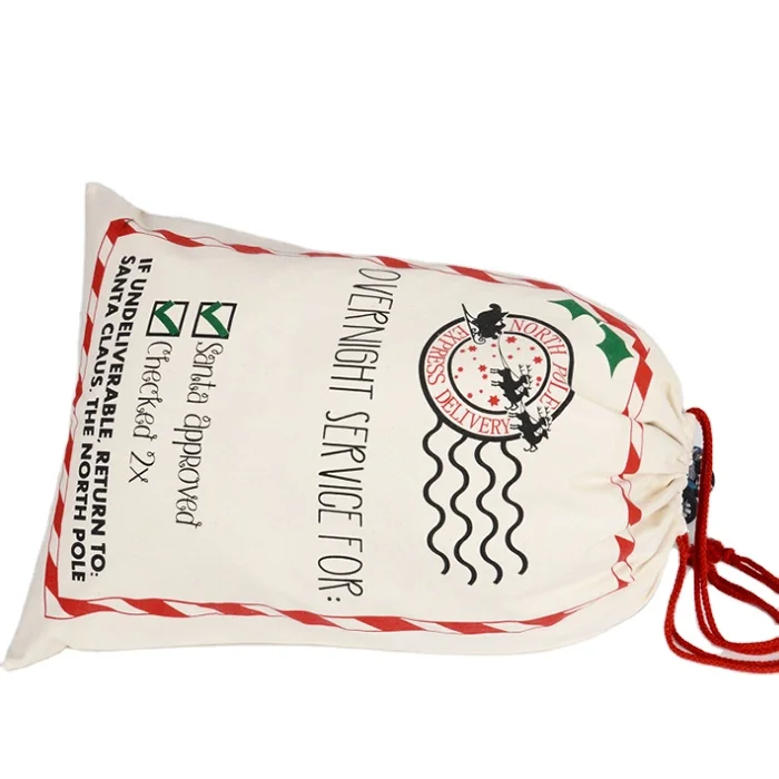Wholesale instock large Cute Xmas Sacks Bags Wholesale cotton Linen Drawstring Canvas Santa Sack for gift