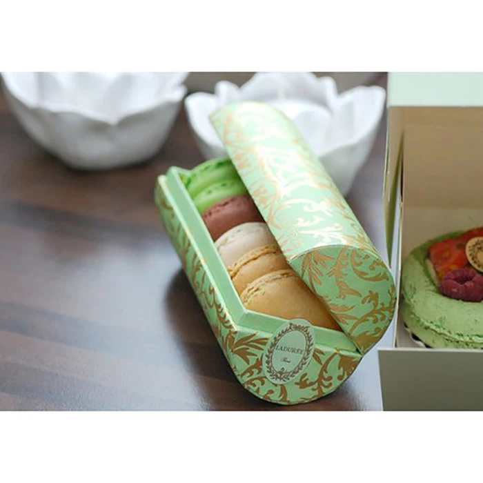 Custom Printed Macaron Gift Box Packaging Pastry Gold Lid Macaron Box with Lining for Afternoon Tea Cake Sweet Desserts Bakery
