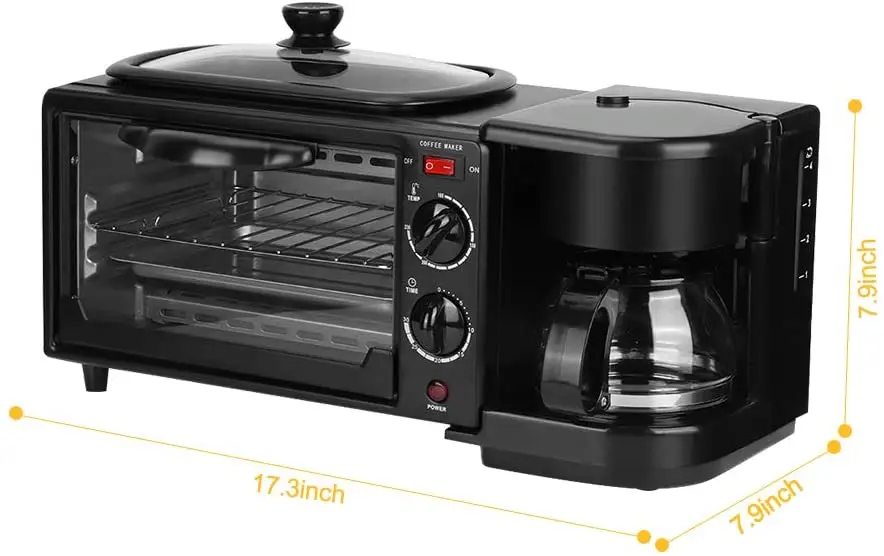 Multifunctional Family Size Sandwich Coffee Maker Electric Toaster Oven 3 In 1 Breakfast