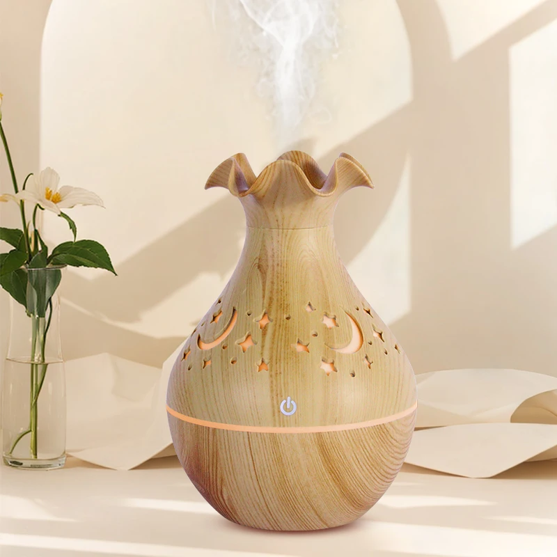 Newest 2024 morning glory design air humidifier USB desktop atomizer ultrasonic Wood grain humidificador for Office and Yoga